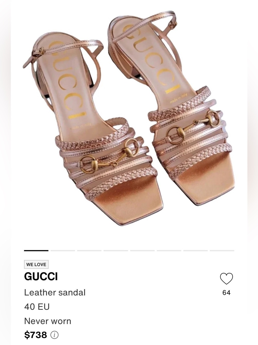 Gucci Metallic Rose Gold Nappa Braided Horsebit Ketty Block Heel Sandals (38) - Picture 9 of 14